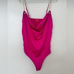 Guess Fuchsia Bodysuit with Gold Chain Straps size Large